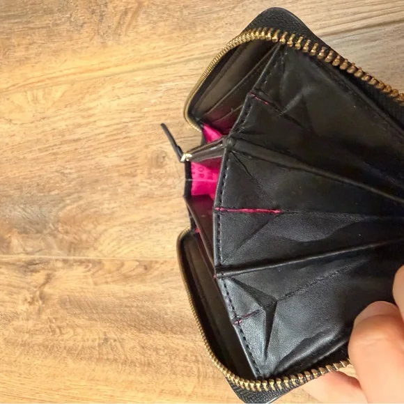 Kate Spade NY Black Leather Zip-Around Wallet with Gold Accent + Pink Interior - Picture 15 of 16